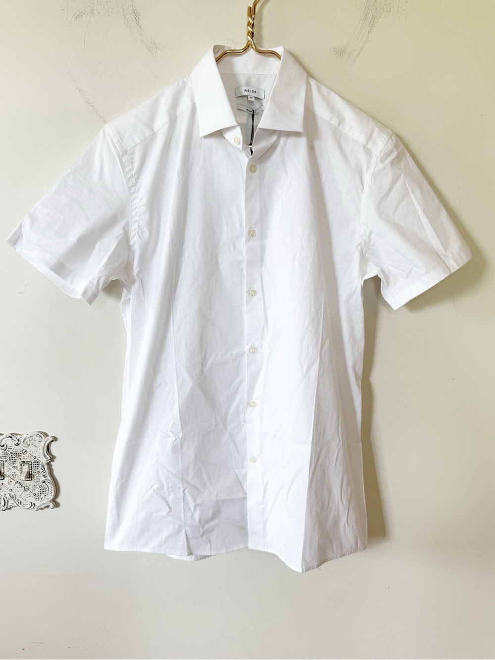 NWT Reiss Redmayne White Short Sleeve Button Up Shirt Slim Fit M - Picture 4 of 7